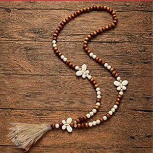 Butterfly Boho Wood Bead long Necklace with Tassel